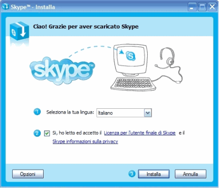 schermata iniziale di skype