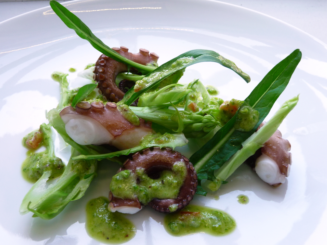 POLPO AL VAPORE, PESTO DI PISTACCHI E PUNTARELLE